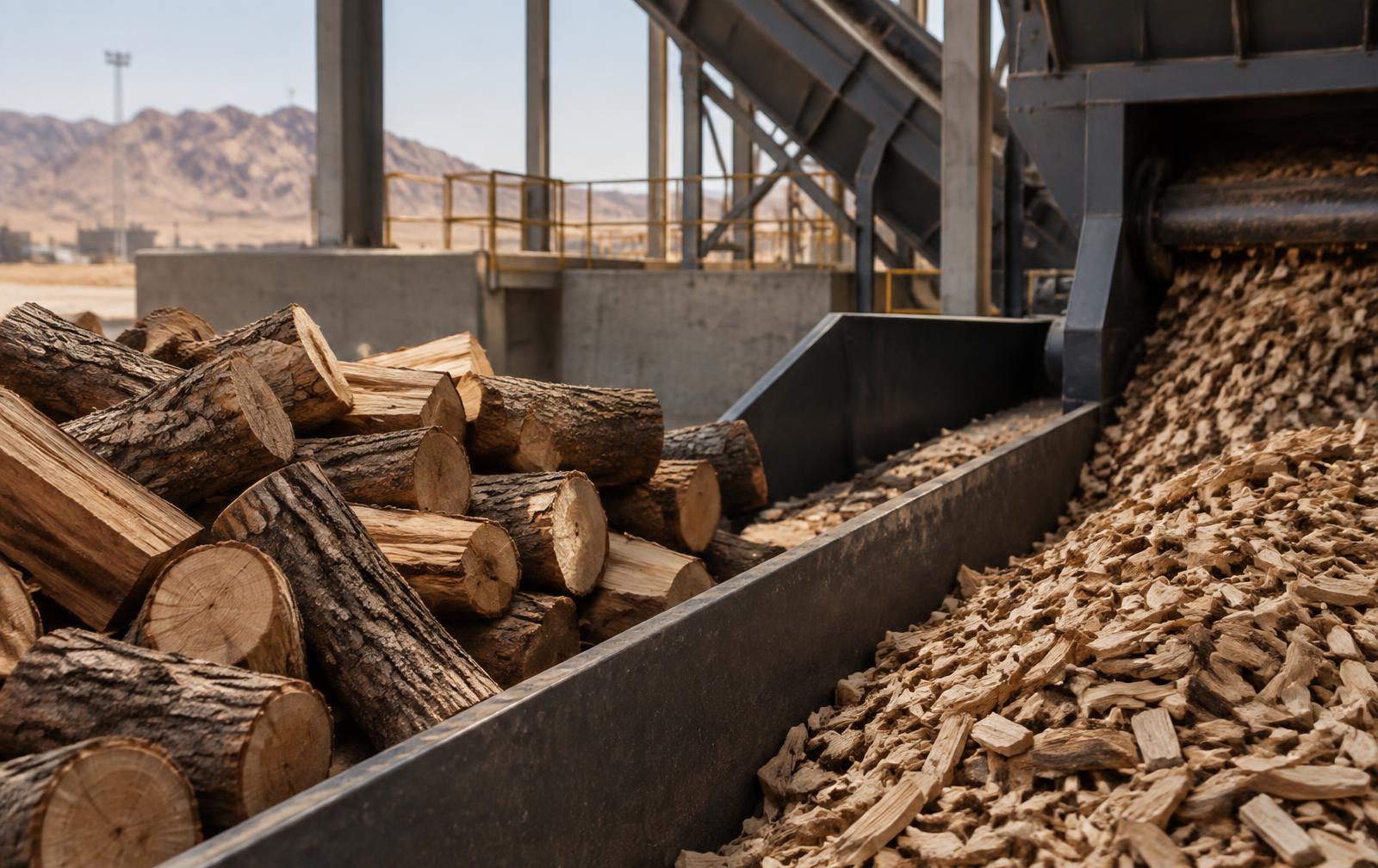 Wood biomass feedstock prepared for industrial processing